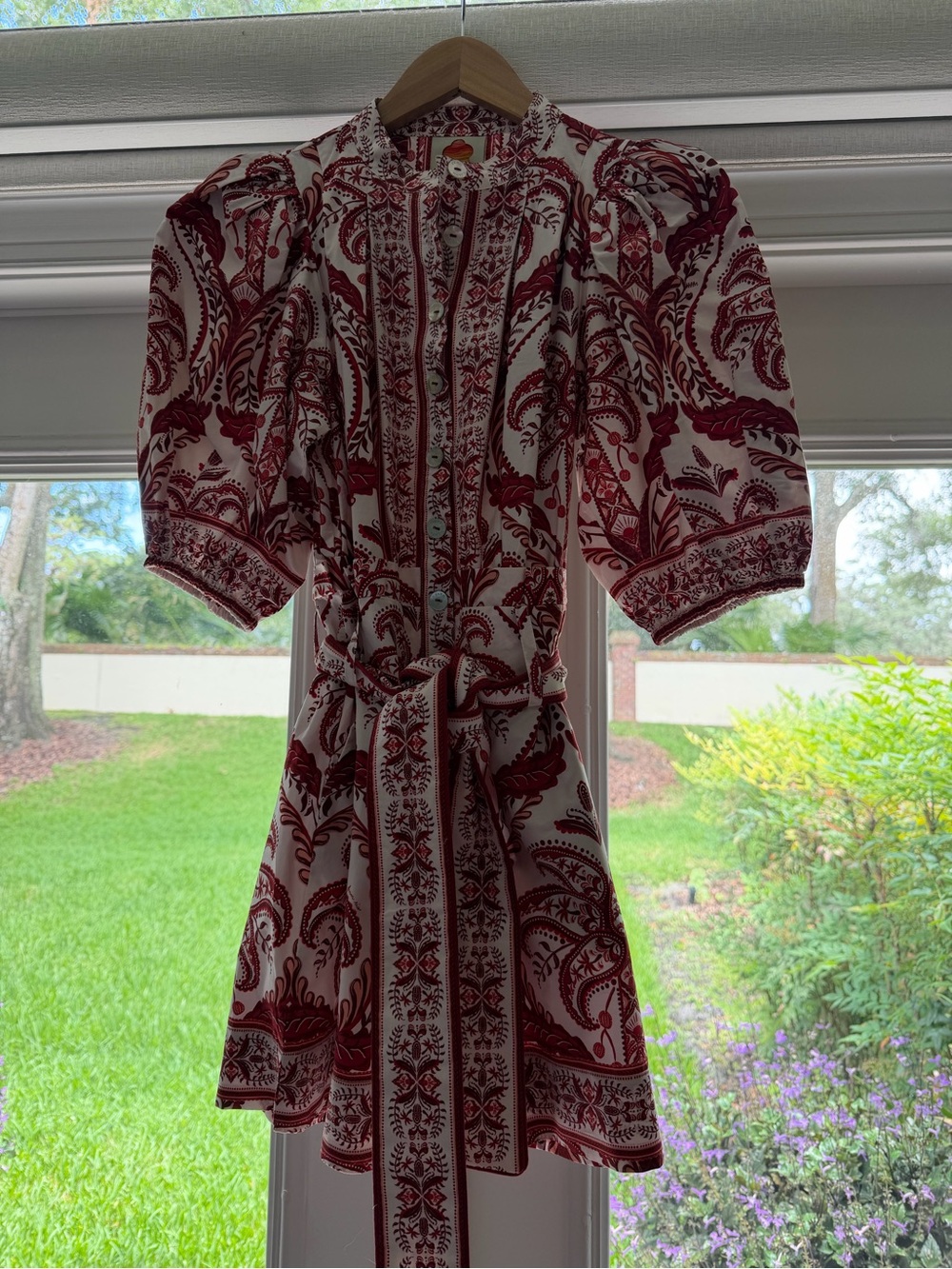 FARM Rio White Dress with Red Paisley Print and Waist Tie